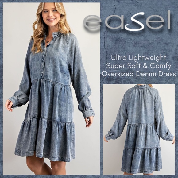 easel denim dress Tunic in Washed Denim M at June Adel 40 Length Easel Denim Daydream Floral Romper